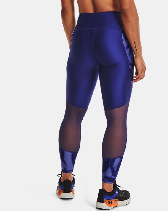 Damen HeatGear® Armour Ankle-Leggings mit rutschsicherem Bund und farblich abgestimmten Einsatz, Blue, pdpMainDesktop image number 2